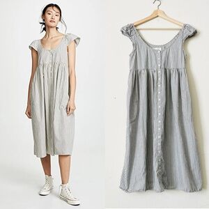 The Great SIZE 2 Flutter Sleeve Cami Stripe Midi Dress in dark gray / white